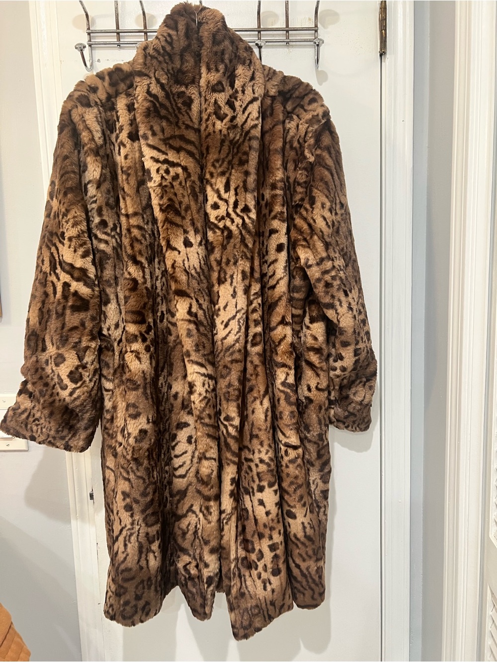 Johnny Was Luxury Faux Fur Animal Print Coat - Brown